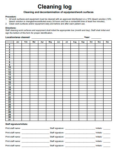 channel check cleaning log sheet.